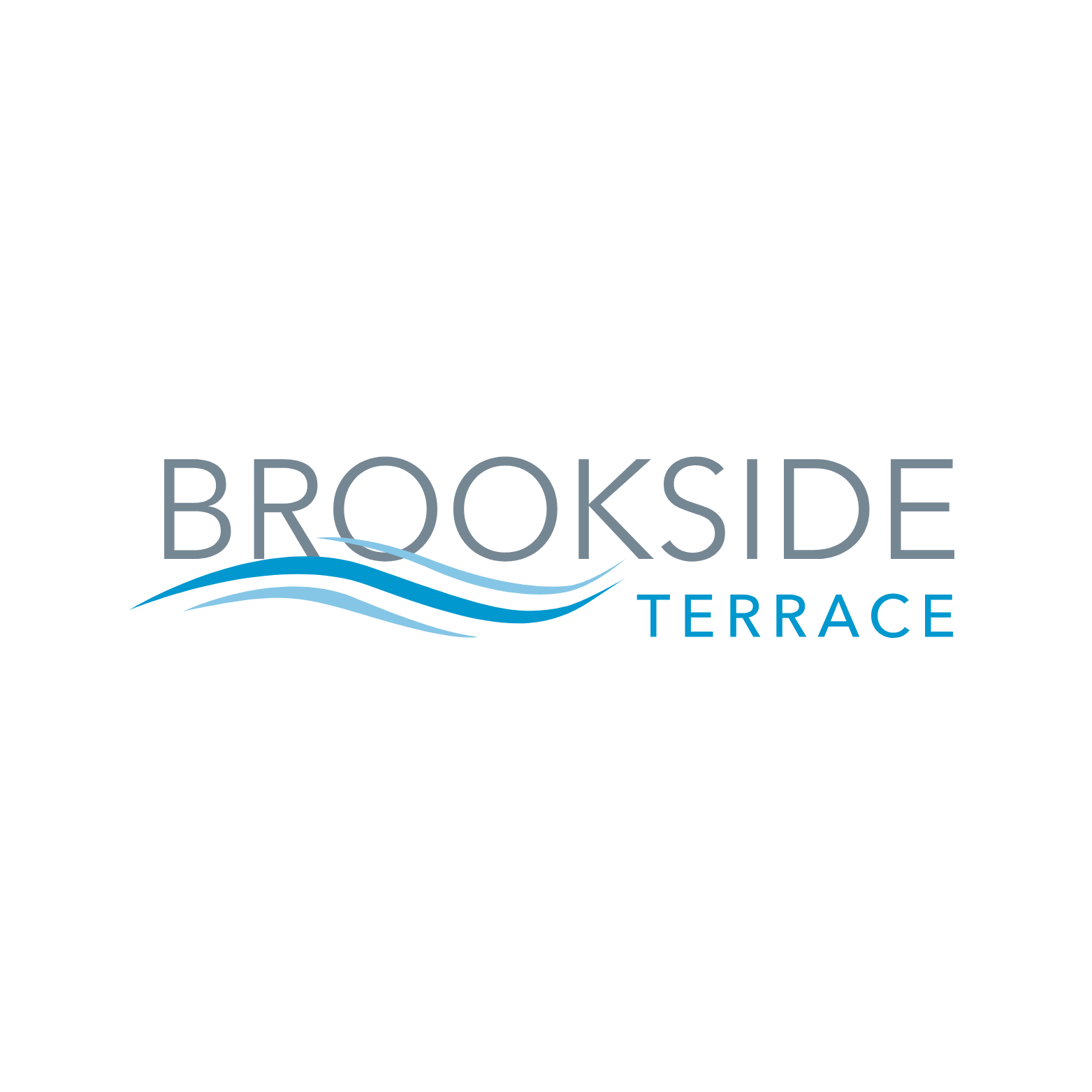 The image is a logo for "Brookside Terrace" with a stylized water design beneath the text.